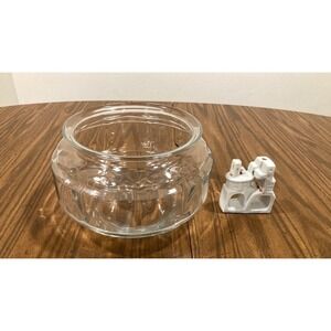 Vintage glass fish bowl and ceramic castle